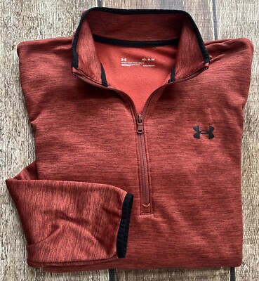 UNDER ARMOUR COLDGEAR 1/4 ZIP PULLOVER TECH SWEATER ORANGE MENS MEDIUM EUC