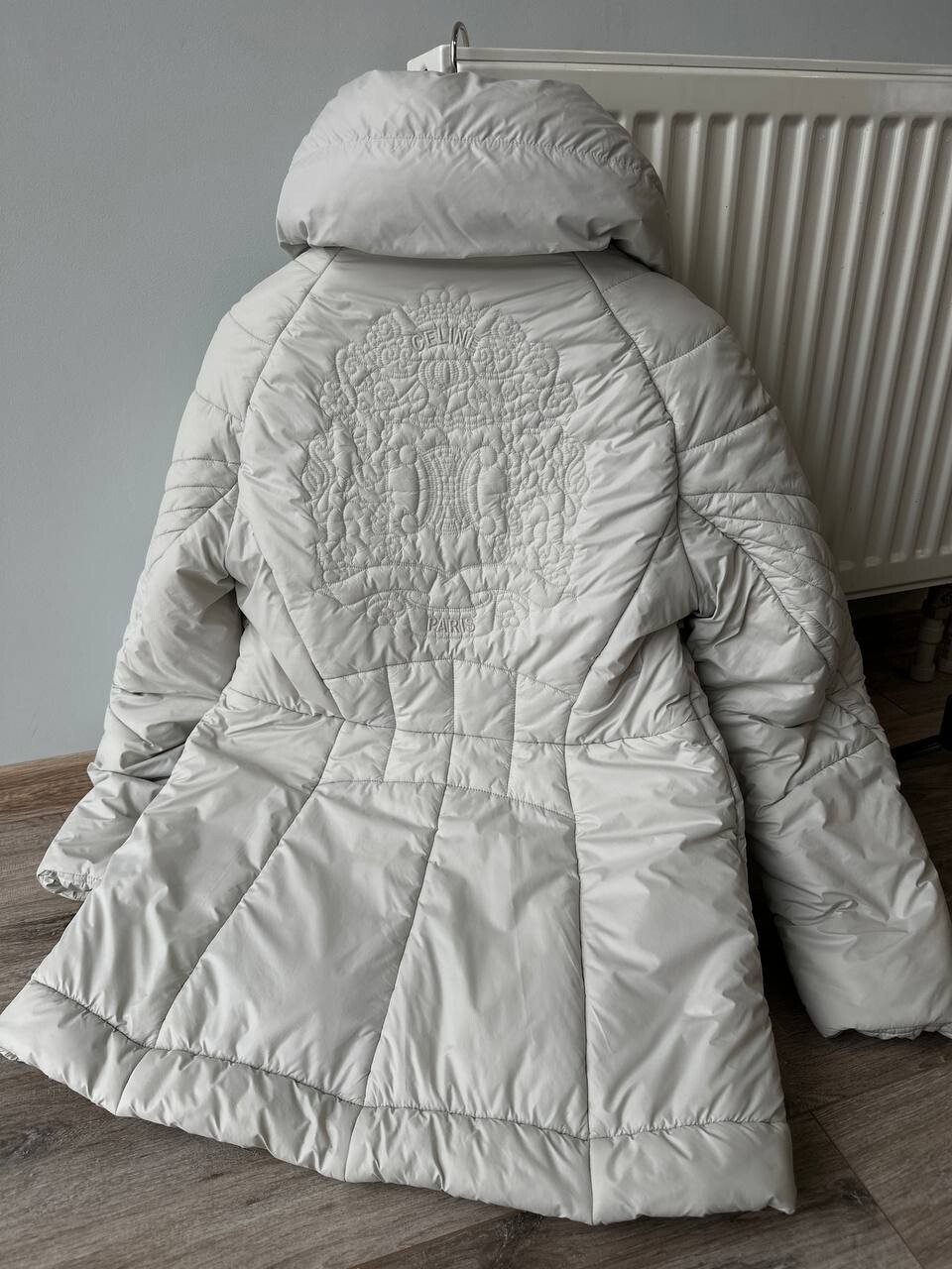 Celine Big Logo Back Long Puffer jacket Womens Parka Size Medium Limited Archive