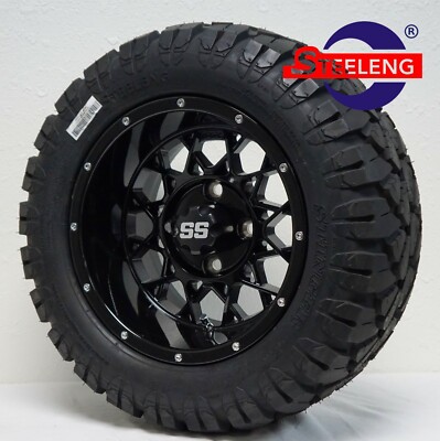 GOLF CART 12'' BLACK VENOM WHEELS and 20'' STINGER ALL TERRAIN DOT TIRES 