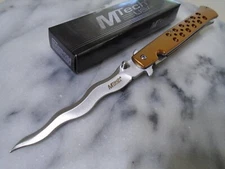 Mtech Assisted Open Golden Kris Stiletto Pocket Knife Folding Dagger MT-A2042WG