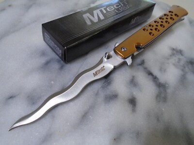 Mtech Assisted Open Golden Kris Pocket Knife Wave Folding Dagger MT-A2042WG New