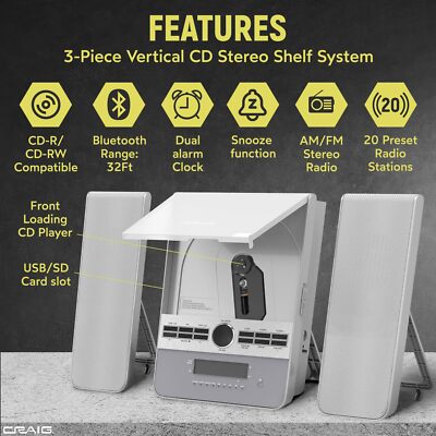 RADIOTS CD5枚組 Craig CM427BT-SL 3-Piece Vertical CD Stereo Shelf System with AM