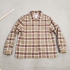 Pendleton Shacket Jacket Womens Large Beige Wool Lined Coat Plaid Made In USA