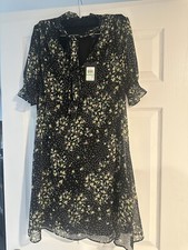 NWT DKNY Womens Black Floral Short Dress Size 8 Puff Sleeve Originally 129