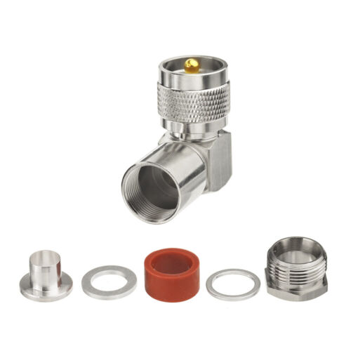 Connettore maschio UHF PL259 morsetto angolo retto per cavo LMR400 RG8,RG213,RG214 - Foto 3 di 3