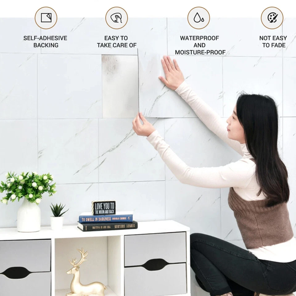 12-60x Self Adhesive Marble Effect Vinyl Tiles Flooring Kitchen Bathroom 30*30cm - Image 3 of 4