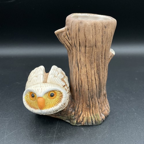 Vintage Owl Miniature Bud Vase - Enesco - Snow Owl on Tree - Picture 13 of 13