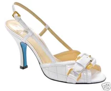$135 STELLA BLU Buckle Patent Leather Heels Slingback ~ NEW ~ White Size 9