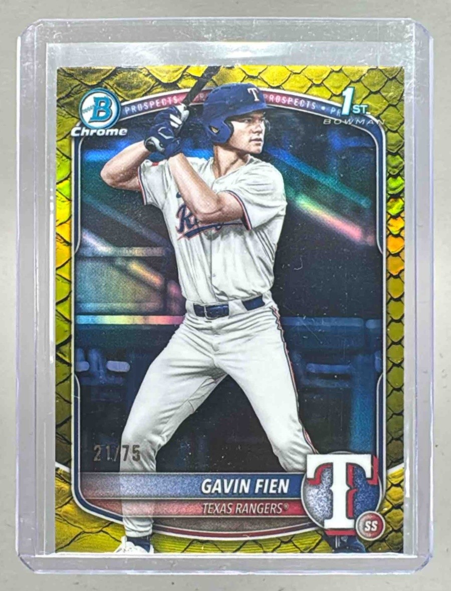 Gavin Fien 2025 Bowman Chrome Draft BDC-15 Yellow Reptilian Refractor 1st RC /75