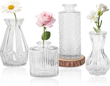 Set of 4 Glass Bud Vase Set, Small Vintage Clear Flower Vase Centerpieces for Ta