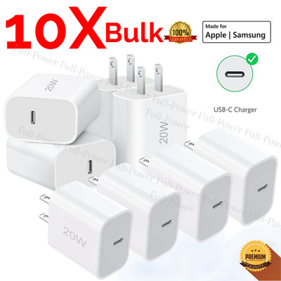 10X PD 20W USB Type-C Wall Adapter Fast Charger For iPhone 17 16 15 14 12 11 Lot