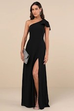 Lulus Simply Brilliant One-Shoulder Bow Maxi Dress Black L