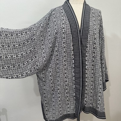 Max Studio Open Kimono Top Womens Size1x Caftan Tribal Print Black and White