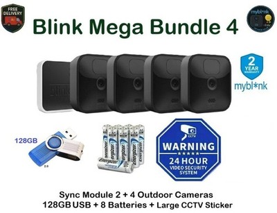 Blink Outdoor 4 Kamera Mega Bundle: Sync Modul + 128GB USB + Akkus + CCTV