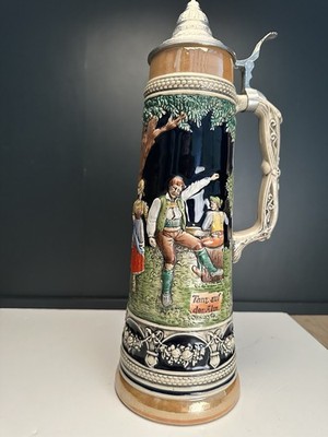 Vintage Gerz German Beer Stein 2L Tanz Auf Der Alm Large 2 Liter Lid W Germany