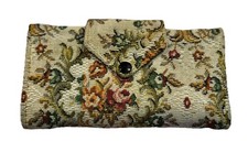 Tapestry Carpetbag Needlepoint Tri-fold Woman Wallet Purse Floral Clutch Vintage