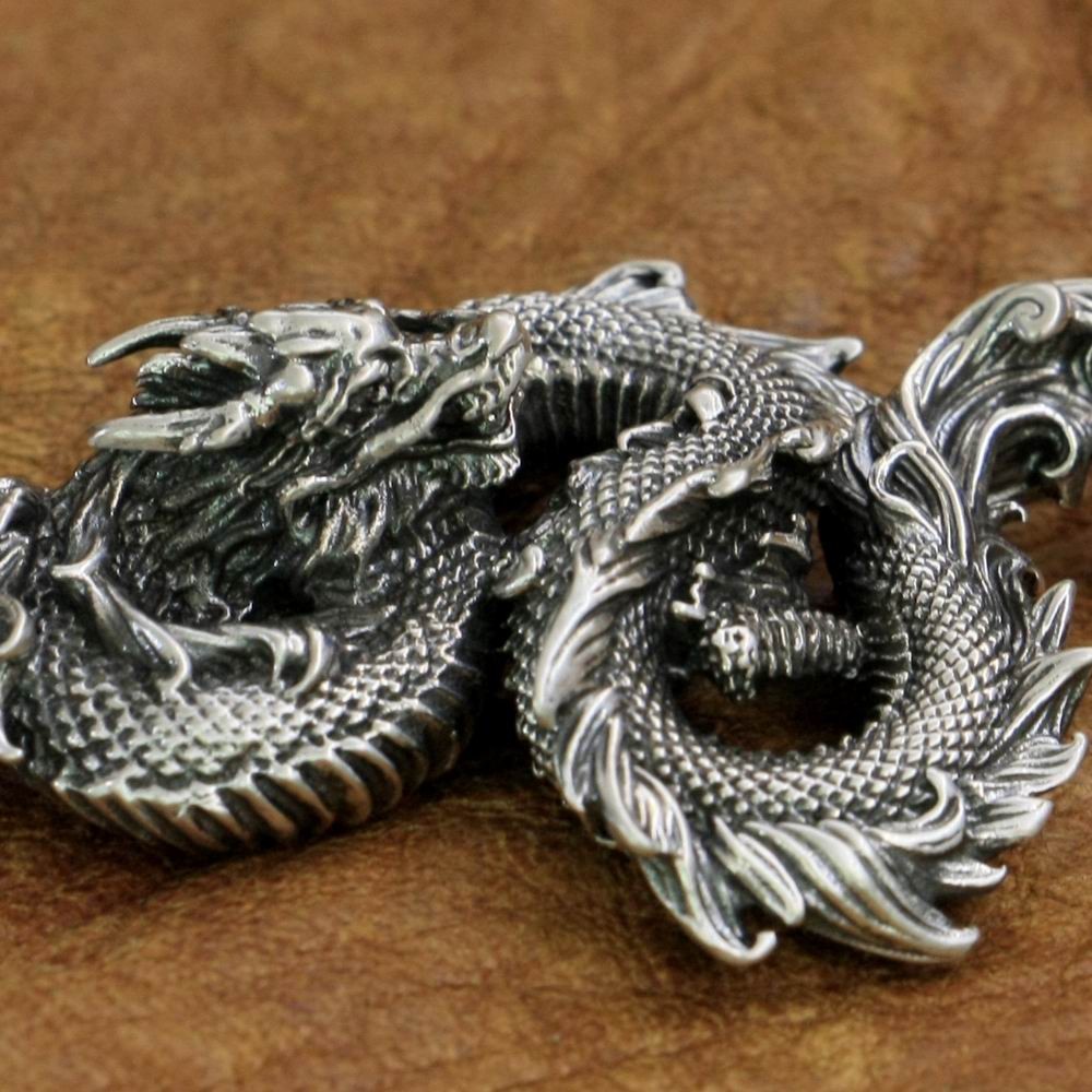 ⑮Dog Tag Dragon Silver925 925 Sterling Silver Chinese Dragon Pendant Mens Biker Punk Pendant