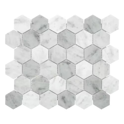 White and Gray 11 In. X 10 In. Hexagon Recycled Glass Marble Looks Floor and Wal