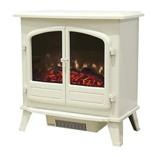 Focal Point Weybourne 1850W Electric Stove Matt Cream Log Flame Fire Heater Unit