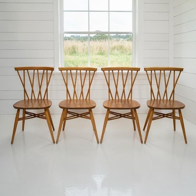 4 Ercol Windsor Kerzenständer Esszimmerstühle helle Oberfläche Vintage KOSTENLOSE * UK-Lieferung