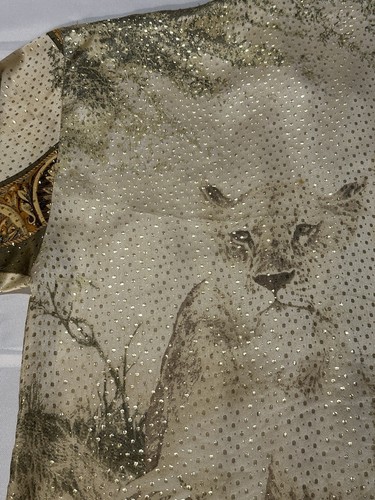 VTG Lion Seta Per Uomo Button Shirt Sz M Black Gold Metallic Silk - Picture 17 of 23