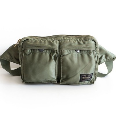 PORTER TANKER Waist Bag Sage Green Nylon Body Bag Yoshida Kaban Japan Used