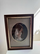 Hand Painted Artwork Owl On A Goose Feather Framed From 1988