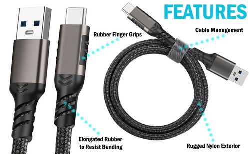 Usb-C / Usb-A Robuste Tressé Charge / Synchronisation Câble pour Phone - 1 Mètre - Photo 3 sur 8