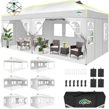 COBIZI 10x20 Pop Up Canopy Outdoor Party Tent with 6Sidewall One Push Setup Glow