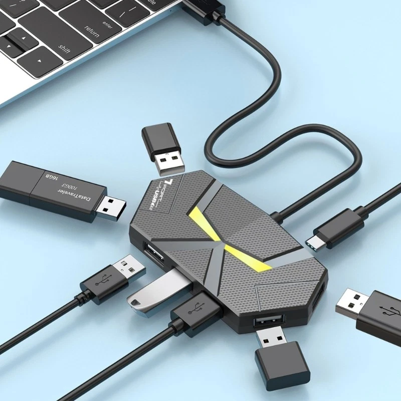 7-Port USB 2.0 Hub for Laptop PC Hard Drive Expansion Splitter