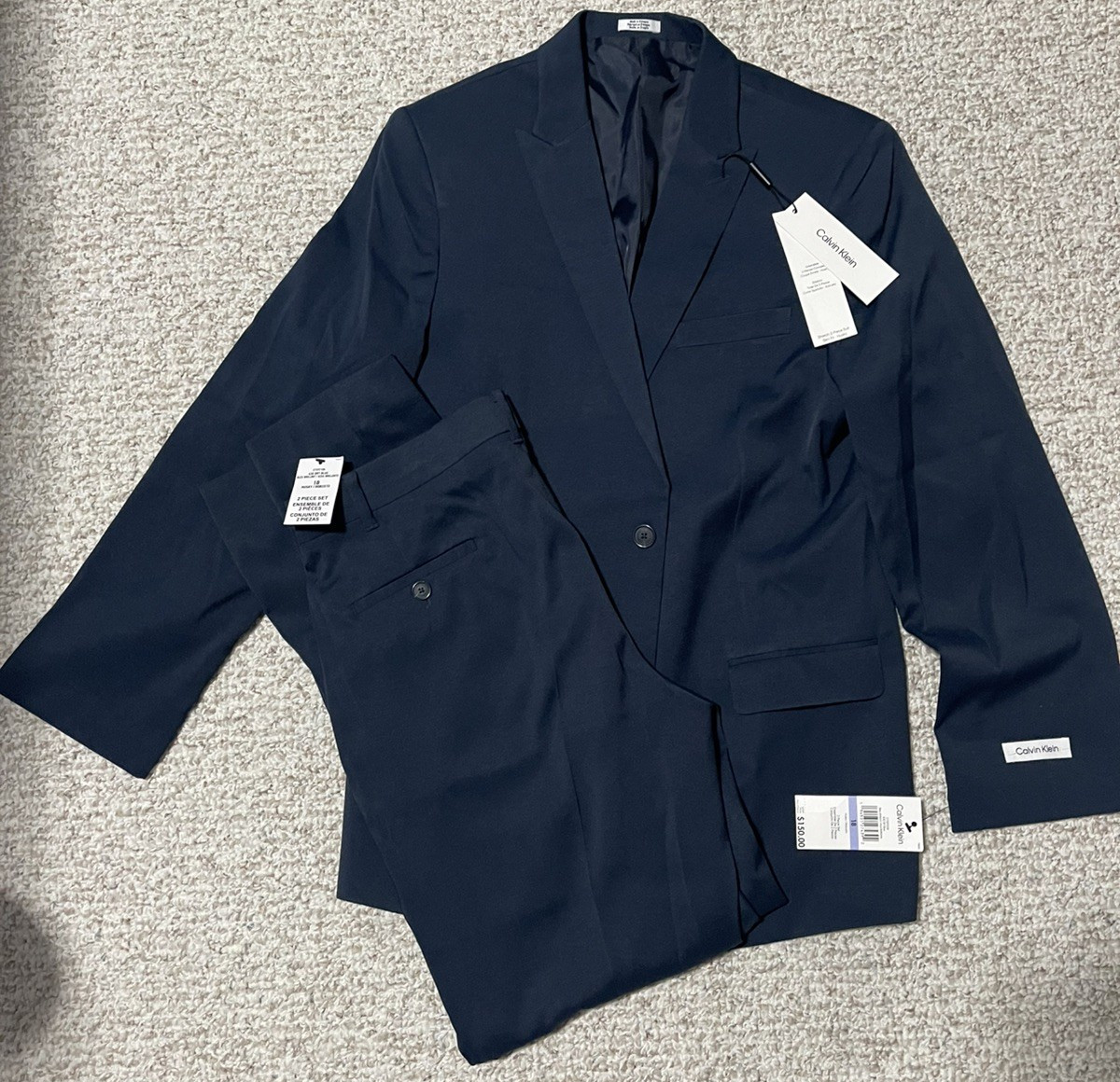 Calvin Klein Two-Piece Blue Suit Boys Size 18 Slim Fit Husky NWT $150 Fast Ship