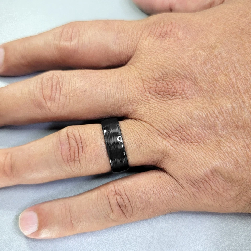 Carbon Fiber Mens Wedding Band - Gloss Finish - Made in USA - sizes 4-16 - Image 2 of 4