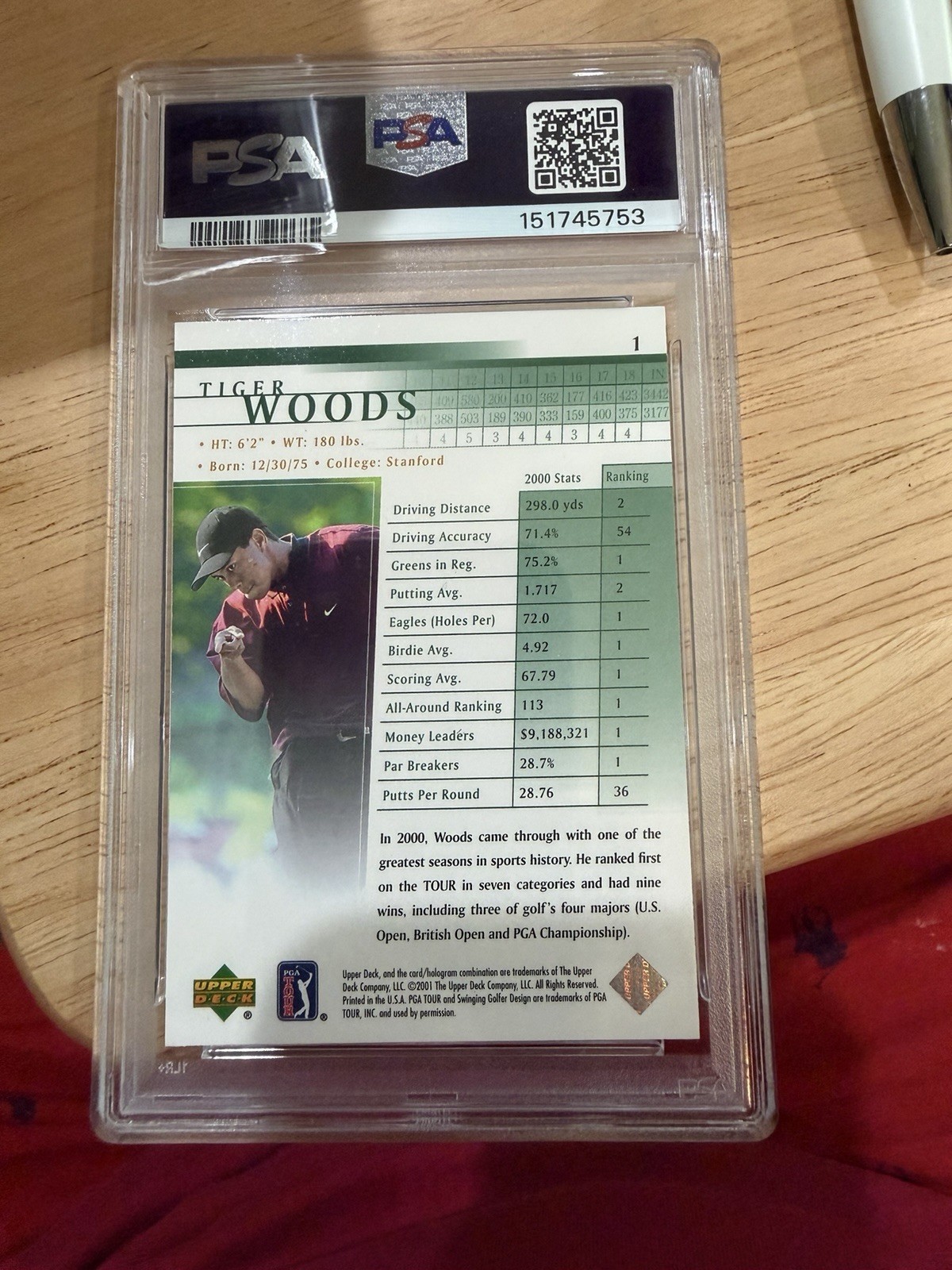 2001 Upper Deck UD PGA Golf #1 Tiger Woods Rookie PSA 8 NM-MINT Nice RC Card view 3