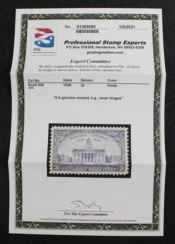 CKStamps: US Stamps Collection Scott#838 Mint NH OG PSE Cert