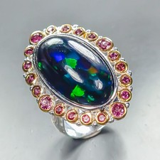Super Top AA 7 ct Naturalny czarny opal Pierścionek 925 Srebro szterlingowe Rozmiar 7 / R458673