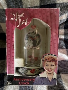 I Love Lucy Anniversary Clock w/ Box, Rotating Pendulum, Glass Dome, 9"