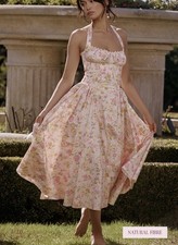 NWT! 🌟House of CB ADABELLA Pink Meadow Halter Midi Sundress S Bigger Cup