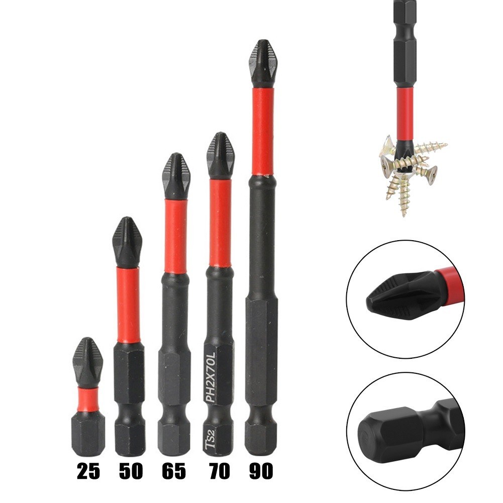 5pcs 25-90mm Magnetic Non-Slip Batch Head PH2 Cross Screwdriver Set Hex Shank