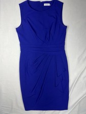 Calvin Klein Purple Pleated Sleeveless Sheath Dress Zip Round Neck Solid 10