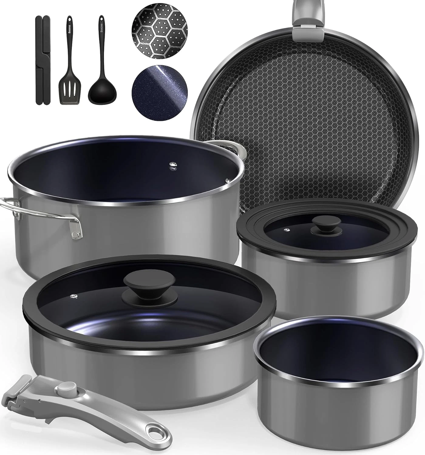 Ceramic Pots and Pans Set Non Stick, 2026 Upgraded Hybrid Frypan, 1.5&2 QT Sauce