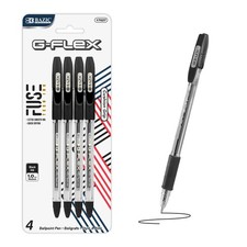 Pluma de tinta de gel de aceite negra BAZIC G-Flex con empuñadura de cojín (paquete de 4), bolígrafos y marcadores de arte