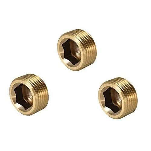 1" NPT Plug Brass Pipe Fitting, Counter sunk Thread Internal Hex 1inch 3 Pcs