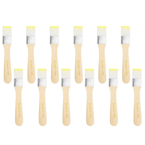 12Er Pinselset, 5,6 Cm Nylonborsten Flachpinsel, FüR #3 Gelb/Weiß-image