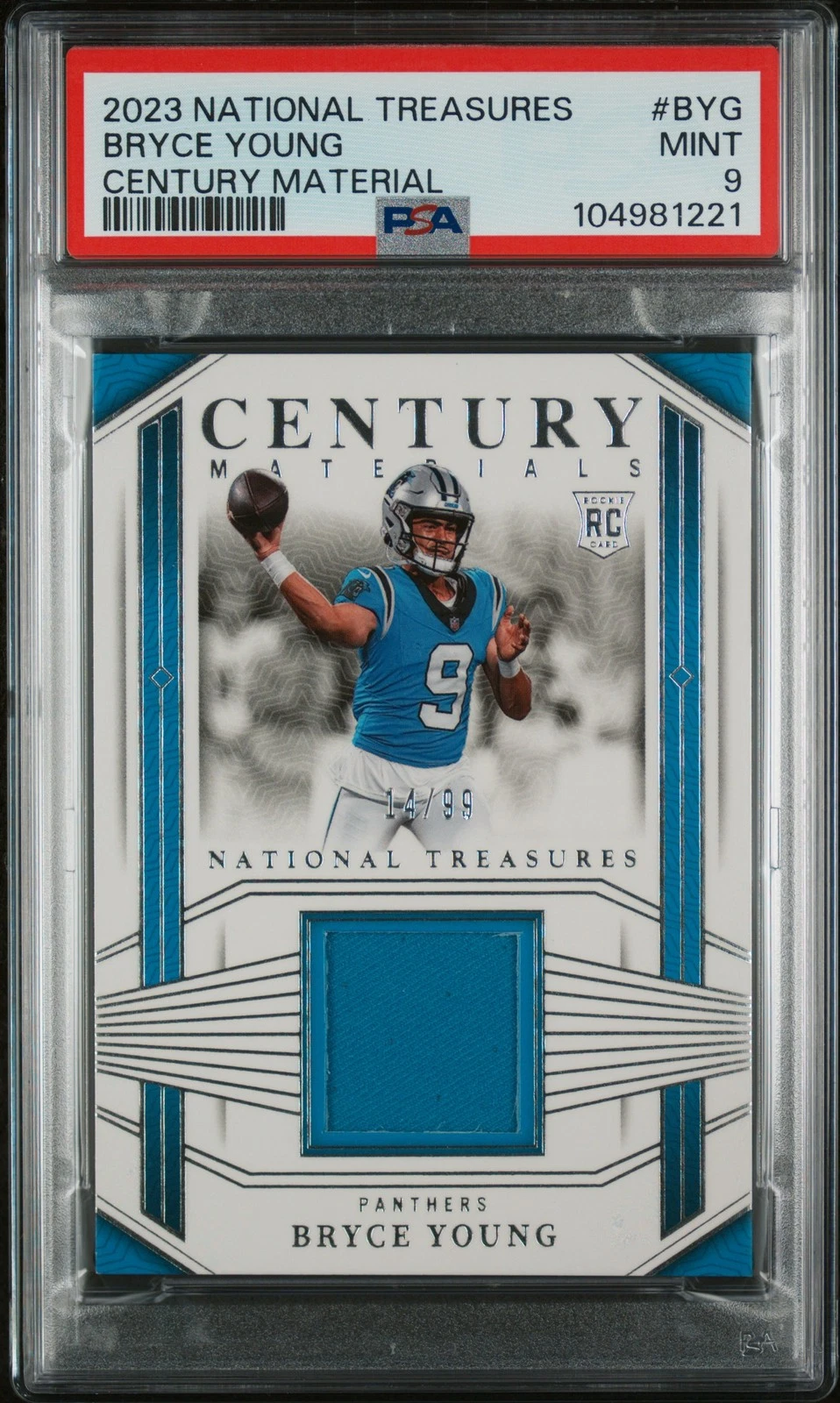 Bryce Young Panini National Treasures Century Materials #BYG Base