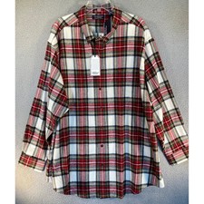 Roundtree  Yorke Shirt Big Men's 3XB Red Plaid Portuguese Flannel Button Down