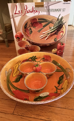 Vintage Clay Art 17'' Les Jardins Collection Stoneware Serving Bowl Set