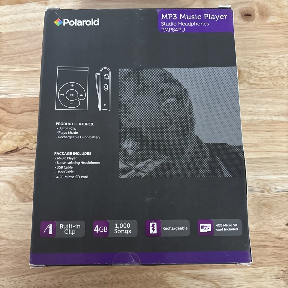 POLAROID 4 GB MP3 Music Player w/ Studio Headphones PMP84PU Neon Purple Bundled - Image 4 of 4