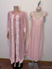 Vintage small MISS ELAINE Chiffon Lace Lingerie Nightgown Robe Peignoir Set