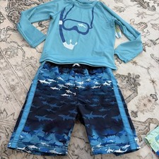 xtreme swim shirt and shorts. Blue, Size 6 Shark Print boys swim trunks  shirt
