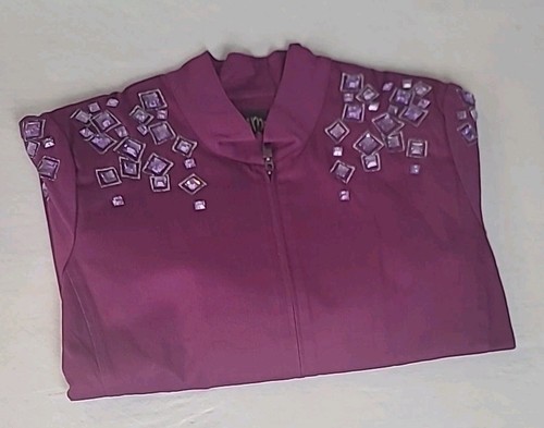 Bob Mackie Wearable Art Denim Jacket XL Magenta Square Jewel Embelished "READ" - Picture 18 of 24